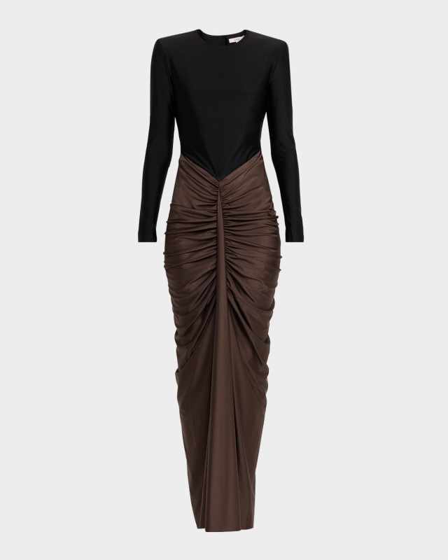 Tate Draped Two-Tone Jersey Column Gown